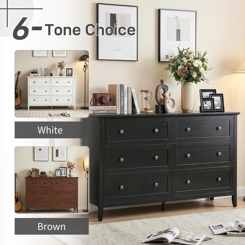 Karl home Black Farmhouse 6 Drawers Tall Dresser, Bedroom Storage Chest