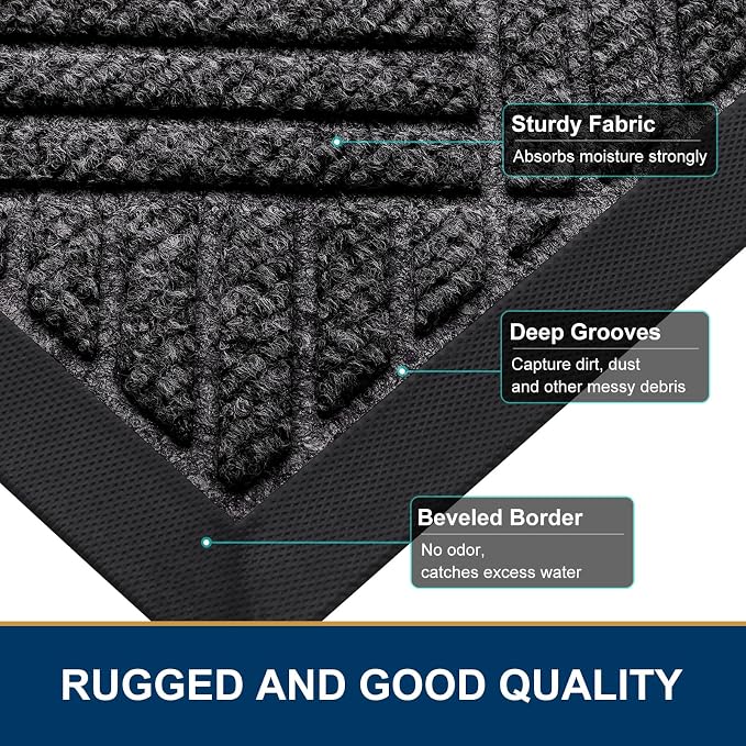 Smiry Front Door Mat Outside Entrance, Heavy Duty Outdoor Indoor Natural Rubber - Image 4