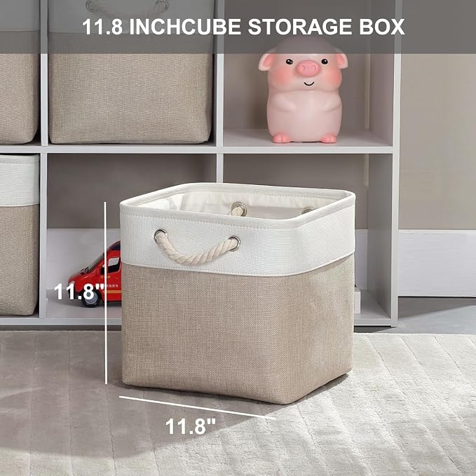 Mangata Canvas Storage Boxes, 11.8 Inch Cube Storage Bins Set of 6 - Image 3