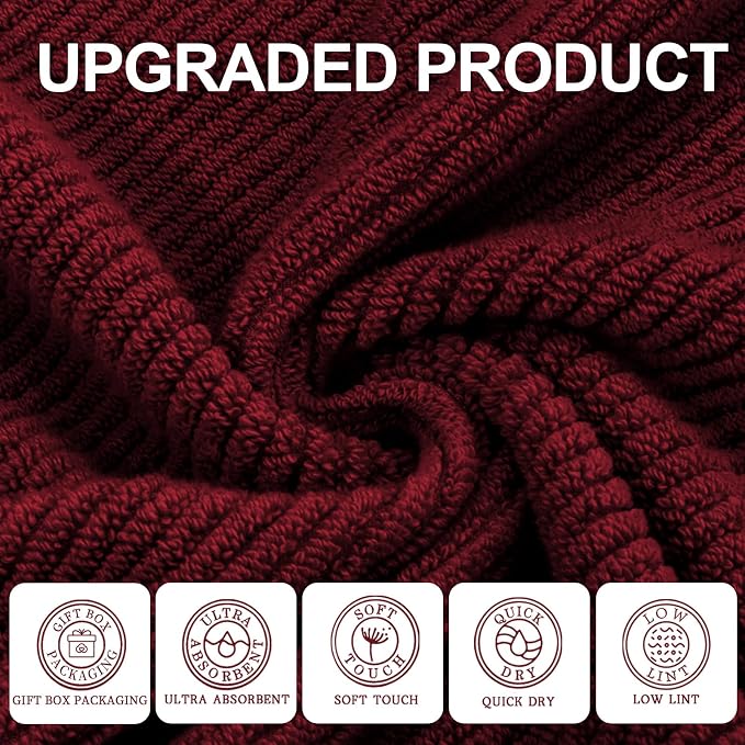 VOOVA & MOVAS Red Bath Towels, 4 Pack Large 30" x 56" - Image 2