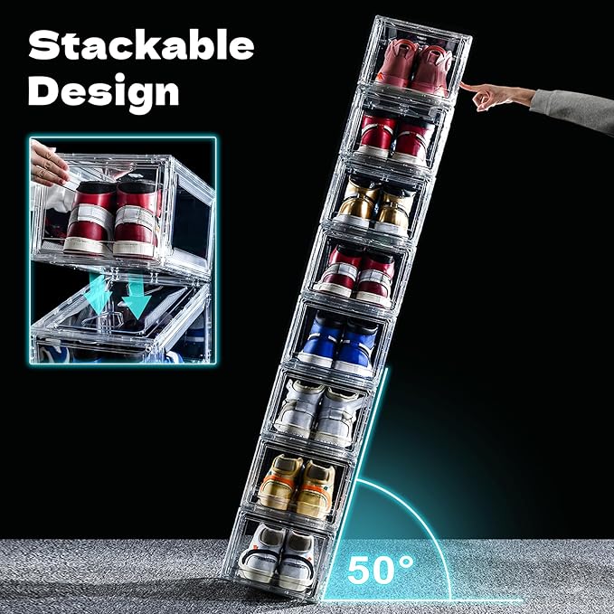 6 Pack Acrylic Shoe Boxes, Ultra Clear Shoe Boxes Stackable, Shoe Storage Box - Image 5