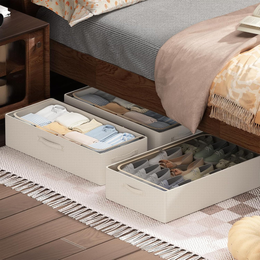 CYhom 3Pcs Under Bed Storage Bins with Metal Frame - Shoe Organizer for Close...