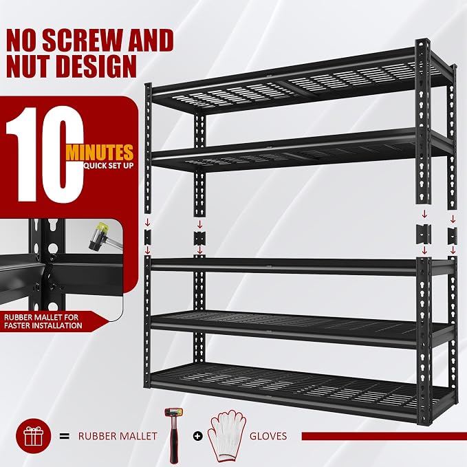 48" W Garage Shelving Heavy Duty, 5-Tier Storage Shelves, 3030LBS Adjustable - Image 8