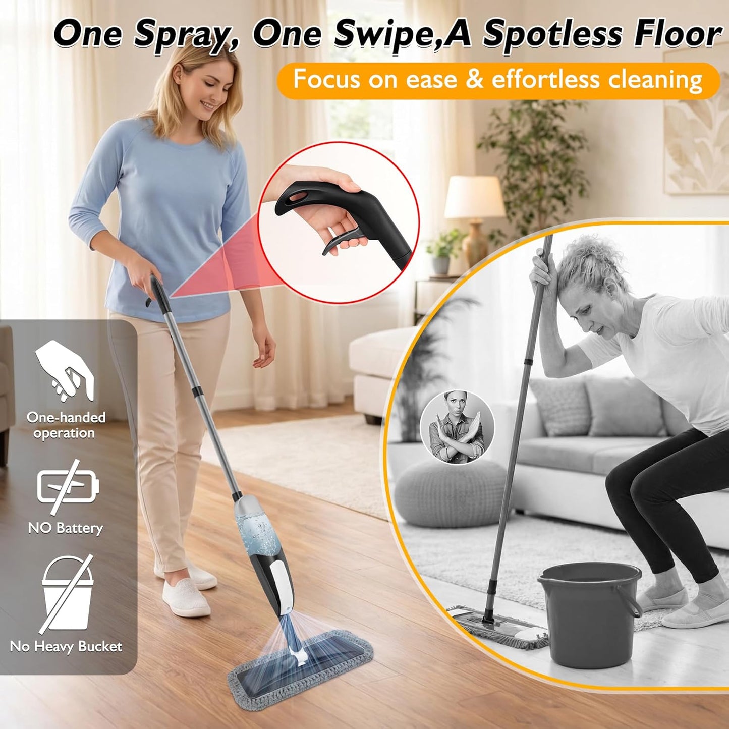 Spray Mop for Floor Cleaning: Microfiber Wet Dry Mop for Hardwood Laminate Tile Wood Vinyl, 360° Swivel Head Lightweight Flat Floor Mops with 3 Washable Reusable Pads & Refillable Bottle