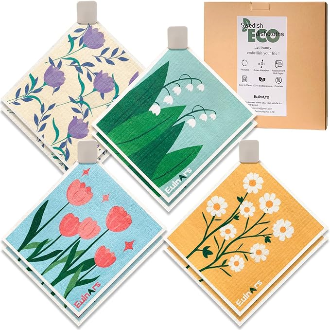 Swedish Dishcloths, 8 Pack Reusable Paper Towels by Eulnars