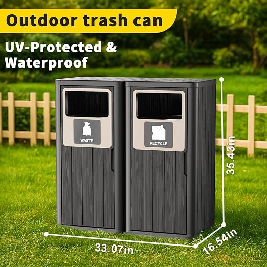 Outdoor Double Barrel Trash Can, Waterproof Resin Garbage Can - Image 5