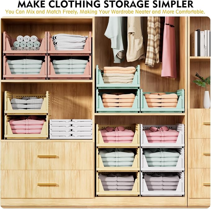 SNSLXH 5 Pack Stackable Closet Storage Basket, Space-Saving Clothes Storage - Image 4