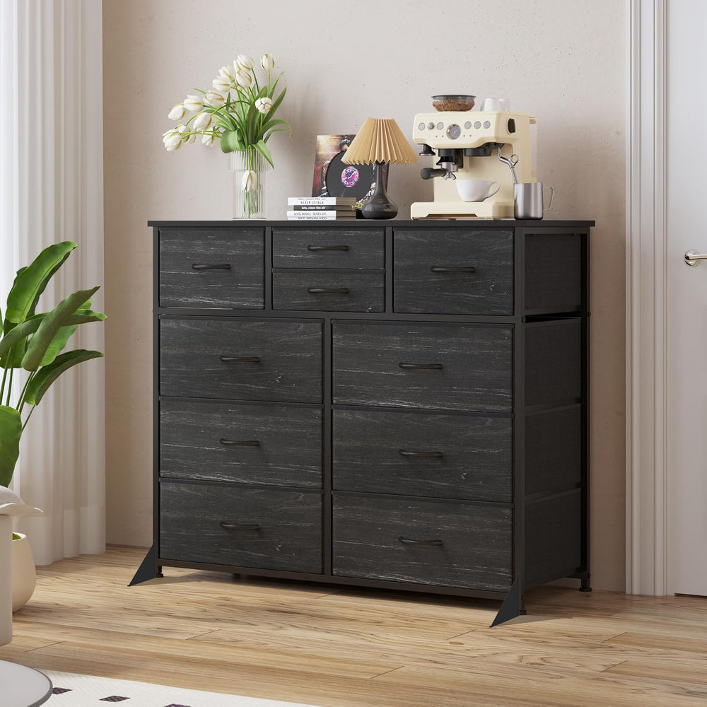 LUMTOK 10 Drawers Dresser with Fabric Bin for Bedroom,Closets，Black Dresser