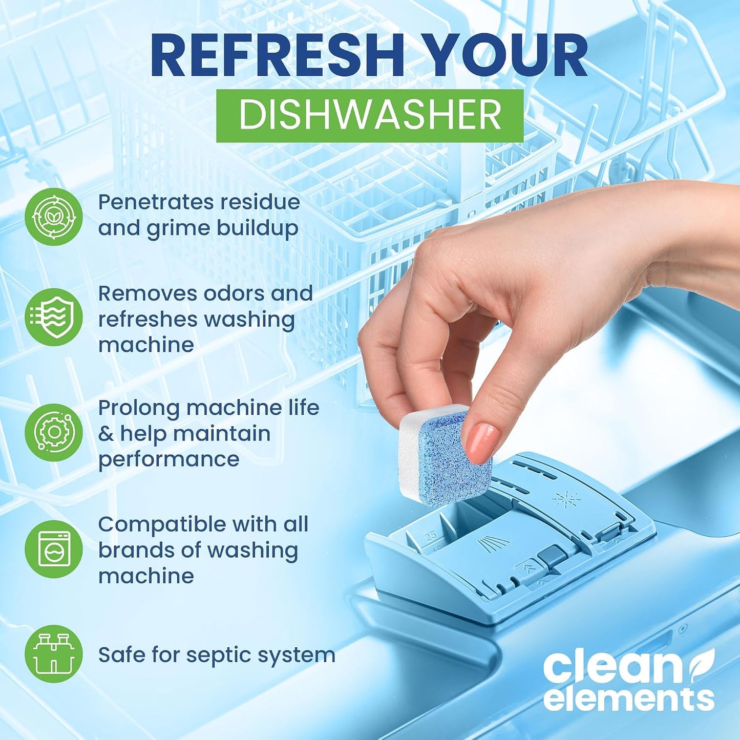 Dishwasher Cleaner Tablets & Deodorizer, Deep Cleaning Descaler, 24 Ct | For Dish Washer Use. Fights Limescale, Hard Water, Calcium & Grease Buildup, Odor Control, Septic Safe, 12 Month Supply