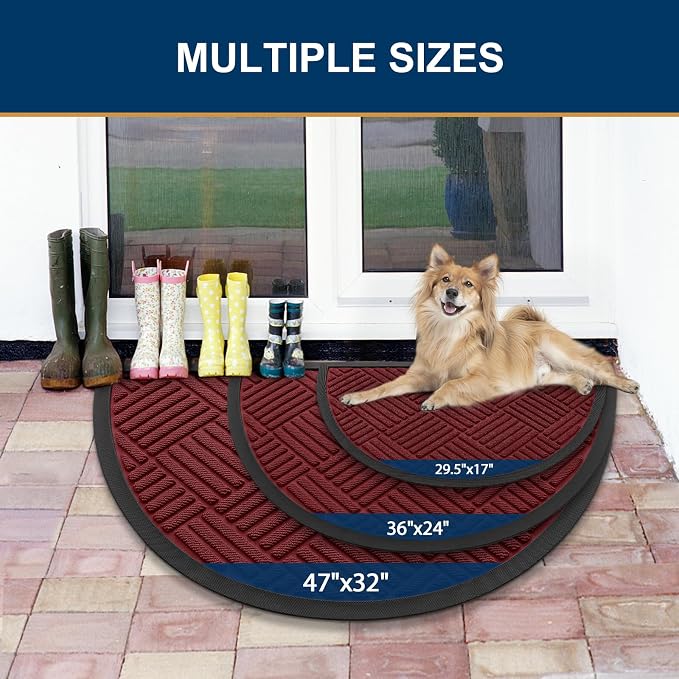 Smiry Half Circle Front Door Mat Outside Entrance, Heavy Duty Outdoor Indoor - Image 2