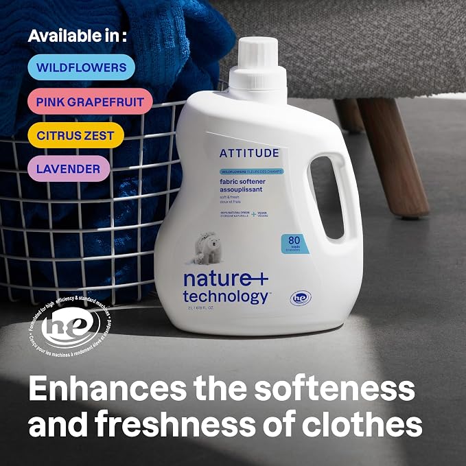 ATTITUDE Liquid Fabric Softener, Plant-Based & Vegan, HE Compatible, Naturally - Image 2