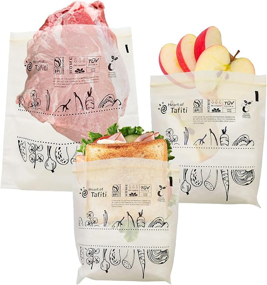 Compostable Food Storage Bags 110 Count, Extra Thick and Reusable, Eco-Friendly by HeartofTafiti