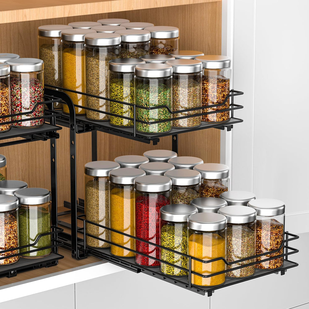 RCHYFEED Spice Rack, 2 Tier Pull out Cabinet Spice Organizer, Height Adjustable