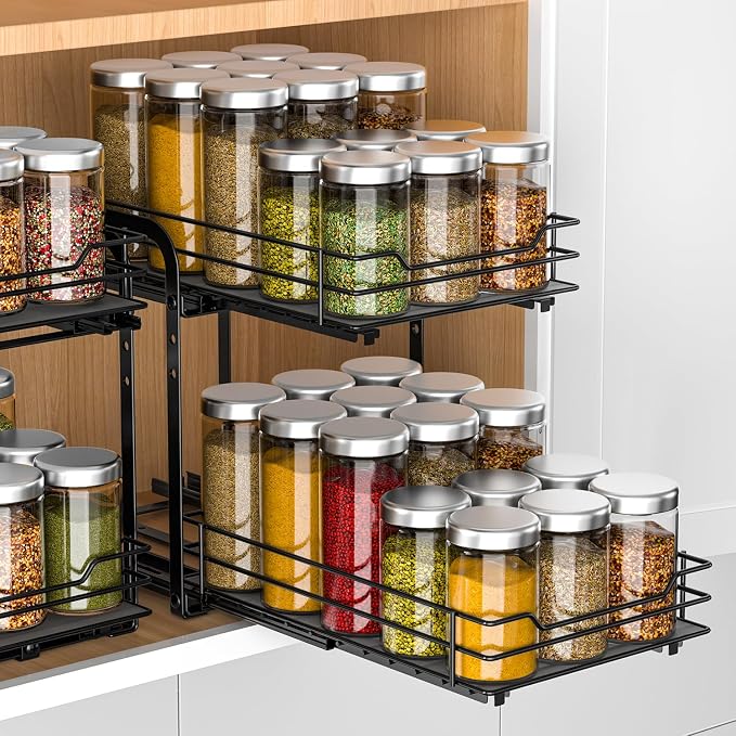 RCHYFEED Spice Rack, 2 Tier Pull out Cabinet Spice Organizer, Height Adjustable by RCHYFEED