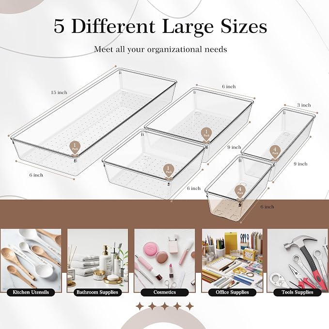 Criusia 11 PCS Clear Plastic Drawer Organizer Set - Image 2