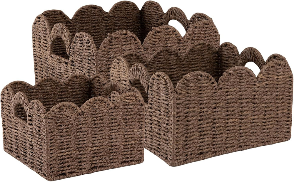 OIAHOMY Scalloped Wicker Baskets, Hand-woven Storage Baskets with Built-in Ha...
