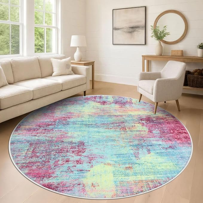 IOHOUZE Abstract Round Area Rug 8 Ft Washable Circle Rugs Large Round Rug Non by iOhouze