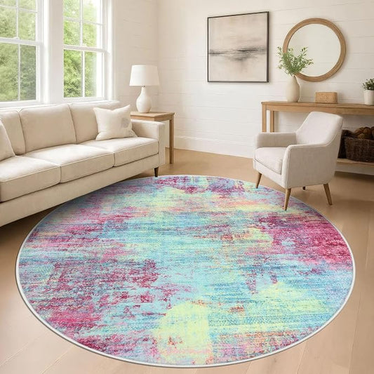 IOHOUZE Abstract Round Area Rug 8 Ft Washable Circle Rugs Large Round Rug Non by iOhouze
