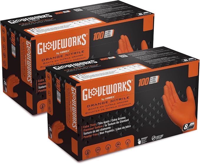 GLOVEWORKS Heavy-Duty Nitrile Gloves, Disposable, Latex Free, 8 Mil, Diamond by GLOVEWORKS