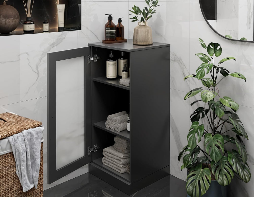 Palace Imports 100% Solid Wood Bathroom Cabinet, Frosted Door, Black, 16.5&qu...