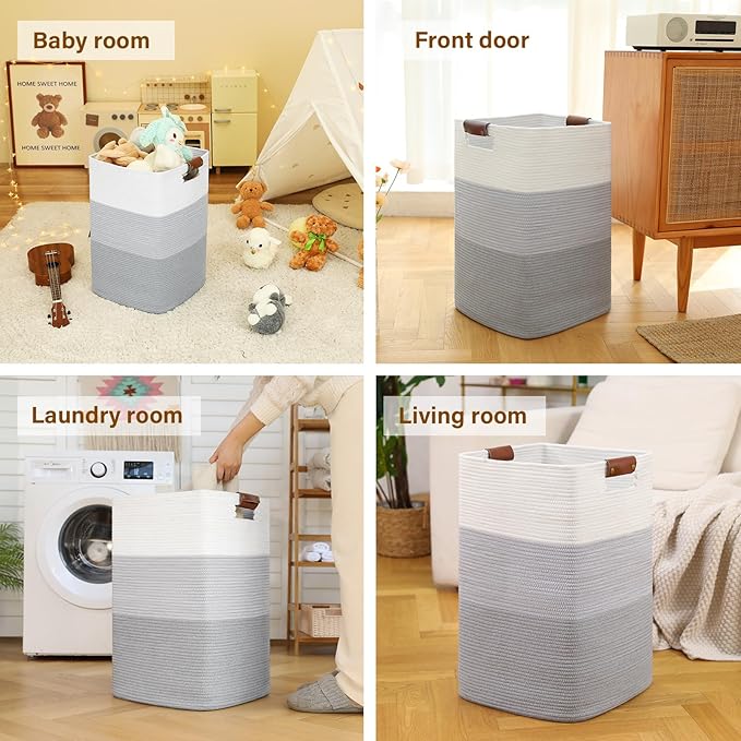 Laundry Hamper 96L Extra Large Laundry Basket, Woven Blanket Basket, Cotton - Image 6