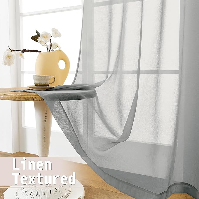 Tollpiz Sheer Door Curtains Closet Linen Textured Curtain Sheers Doorway Light - Image 4