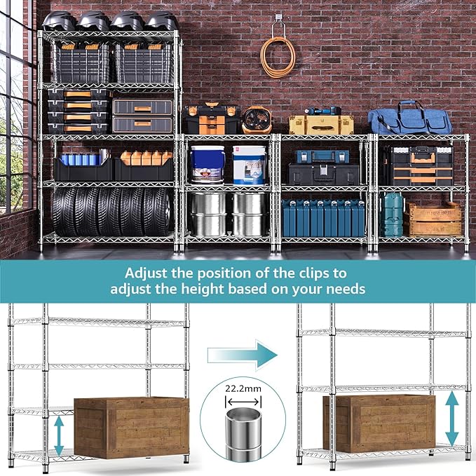 1750 LBS Storage Shelves 5-Tier Utility Shelving Unit Steel Organizer Wire Rack - Image 4