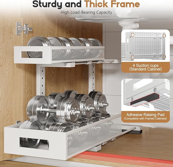 2 Pack 17IN Depth Under Sink Storage Organizer, Large 2-Tier Elegant Mesh Pull - Image 3