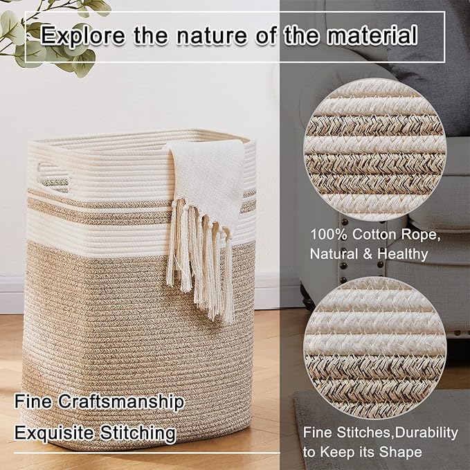 OIAHOMY Laundry Hamper-Laundry Basket, Tall Cotton Storage Basket - Image 3