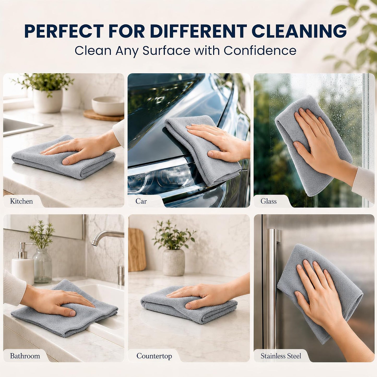 Veco Microfiber Cleaning Cloth Roll 80 PCS Gray, 12" x 12" | Lint-Free, Streak-Free, Tear Away Reusable Microfiber Towels, Cleaning Rags for Kitchen, Car & Home