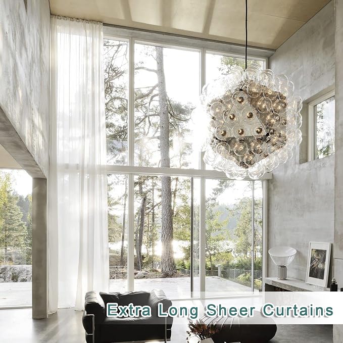 Chyhomenyc Extra Long White Sheer Curtains 144 inch 2 Panels Set, Translucent - Image 3