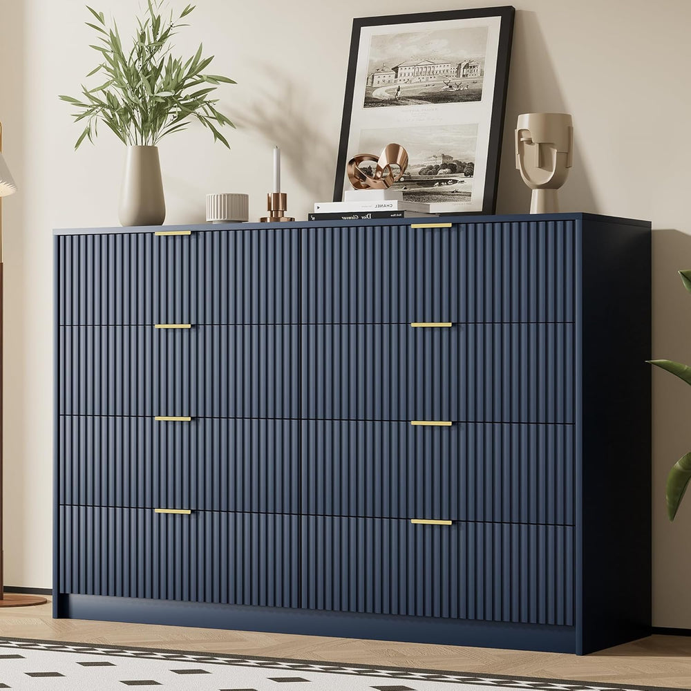 Furniway Navy Blue Dresser for Bedroom, Modern Dresser with 8 Drawers and Smo...