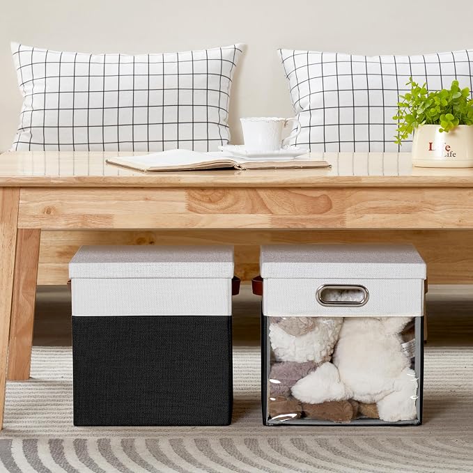 Fabric Storage Cubes with Clear Windows and Lids 11'' Foldable Storage Bins - Image 7
