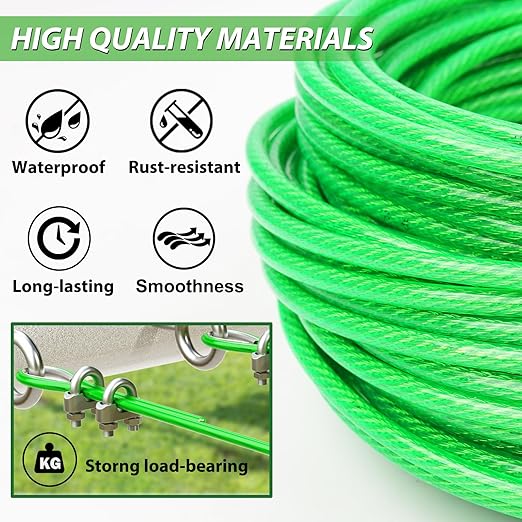 1/8" Wire Rope, 100 Ft PVC Coated Wire Cable Metal Steel Cable Trellis Kit - Image 4