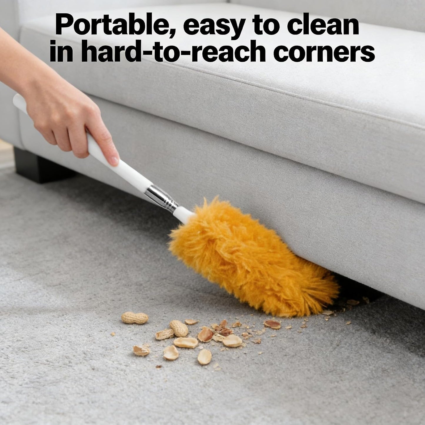 Extendable Duster 31.5 Inch Telescoping Pole with Reusable Washable Non-Woven Double-Sided Cleaning Head Orange for Ceiling Fans Blinds Vents High Ceilings Hard to Reach Places