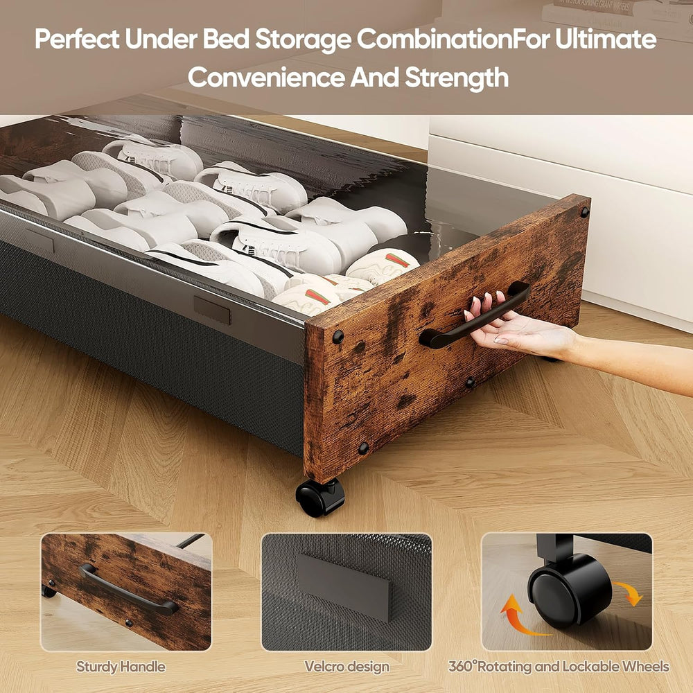 KITHELP Wooden Under Bed Storage with Wheels, Rolling Under the Bed Storage B...