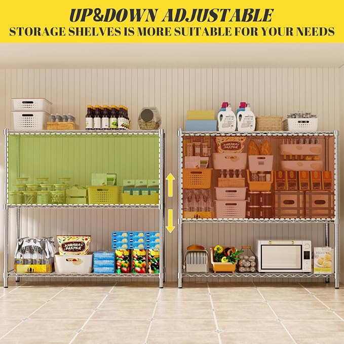 Storage Shelves, 3-Tier Adjustable Metal Industrial Utility Shelf Rack - Image 5