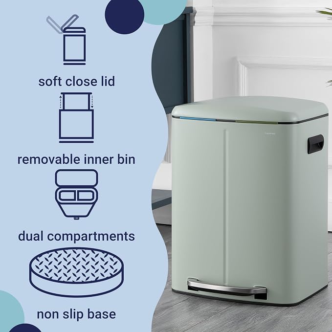happimess HPM1005E Marco Rectangular 10.6-Gallon Double Bucket Trash Can - Image 3