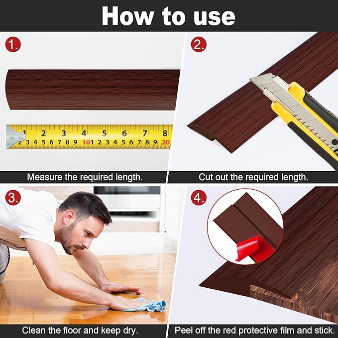 10Ft Carpet Floor Transition Strip, Self Adhesive Floor Edging Trim Strip - Image 6