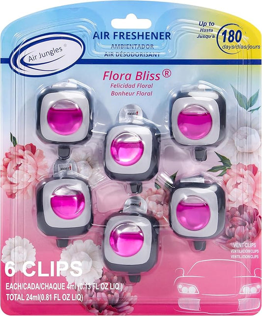 Air Jungles Flora Bliss Scent Car Air Freshener Clip, 6 Vent Clips, 4ml Each by AirJungles