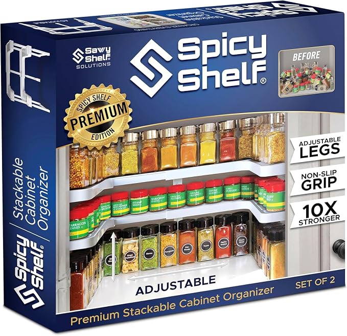 Spicy Shelf Premium – Expandable 2-Tier Spice Rack Organizer by SpicyShelf