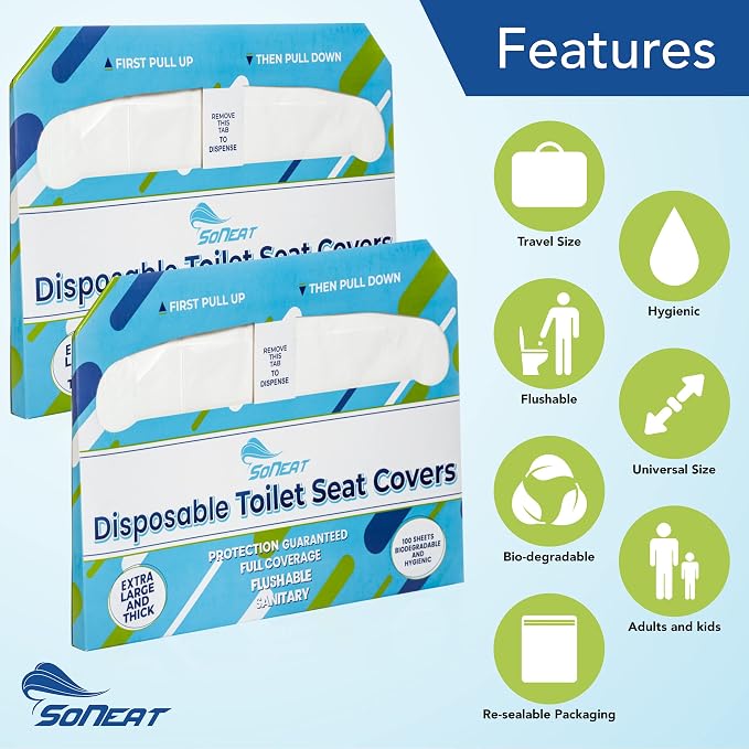Disposable Toilet Seat Covers XL Half Fold Flushable – 200 Sheets - Image 4