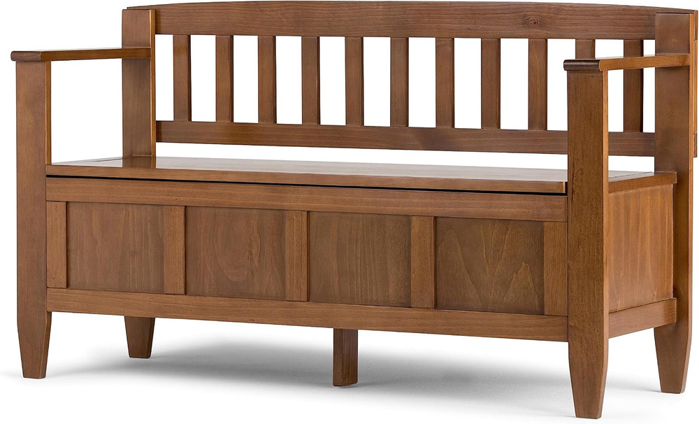 SIMPLIHOME Brooklyn 48" Wide Solid Wood Storage Bench in Saddle Brown