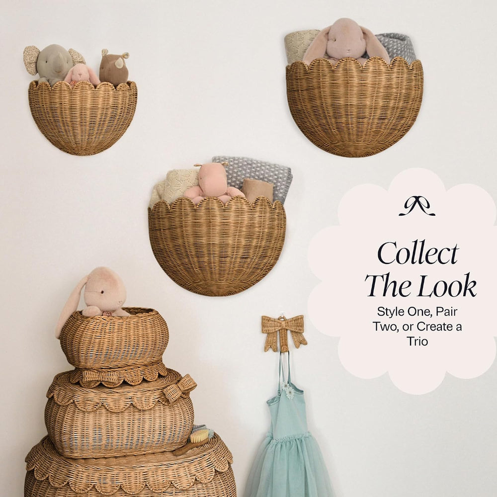 BEBE BASK The Original Scalloped Wicker Wall Basket – Set of 2 (16x10x7 In)