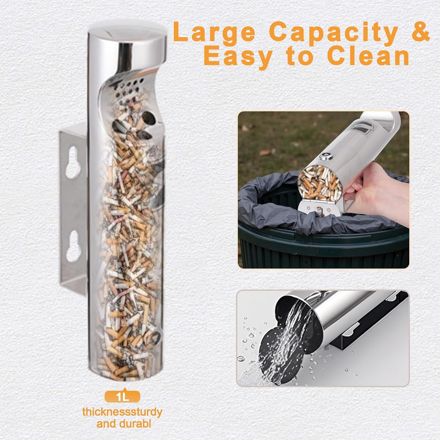 Wall Mounted Trash Can, Stainless Steel Outdoor Trash Bin, Garbage Can Container Outdoor, Metal Bin for Hotel Restaurant Patio Bar Office Street, Silver