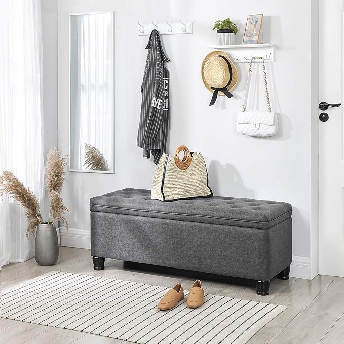 SONGMICS Storage Ottoman, Storage Bench, Tufted Entryway Bedroom Bench - Image 4