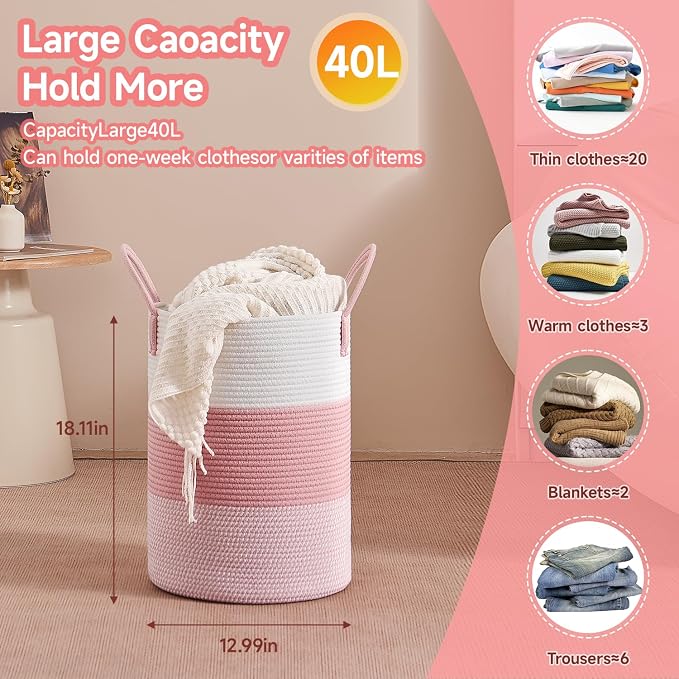 CLHMILY&Z 40L Laundry Basket Round Storage Rope Basket - Image 4