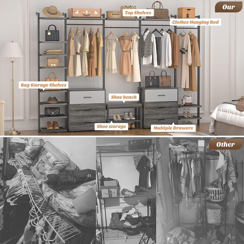 Aheaplus Wall Mounted Closet System, Closet Organizer with 6-Drawers & Rods