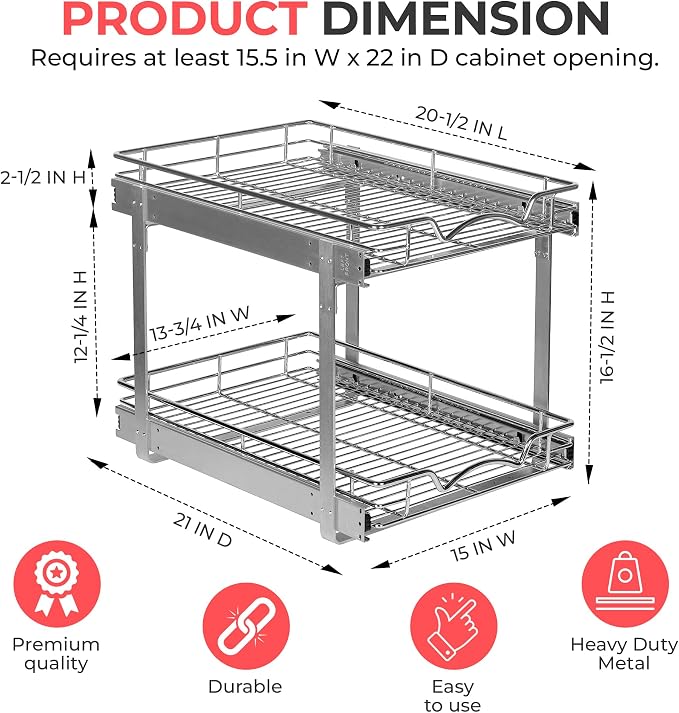 HOLDN’ STORAGE Two Tier Pull Out Cabinet Organizer, Individual Sliding Drawers - Image 3