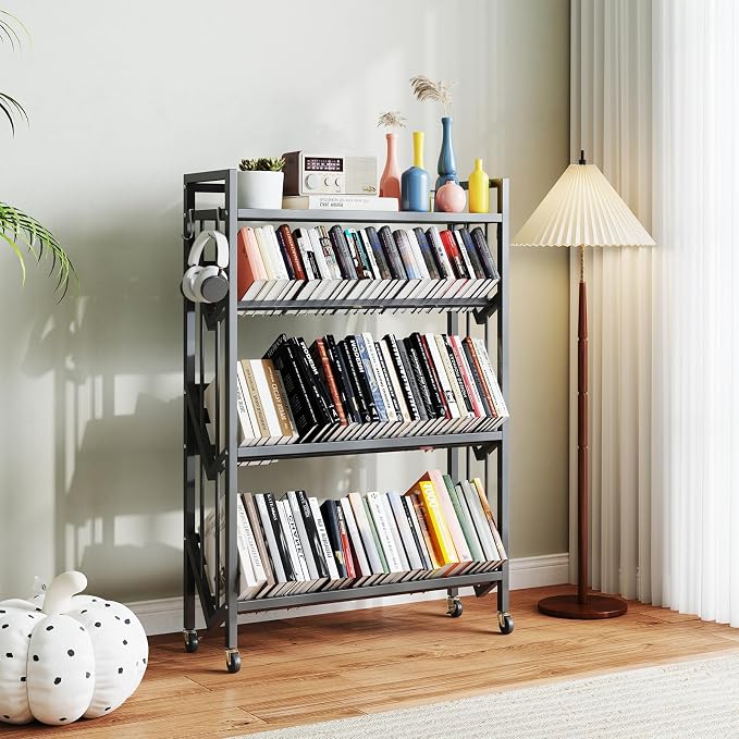 Book Carts 4 Tier 46.5x35.4x9.84 in Rolling Book Cart Large Capacity Bookshelf by foriy